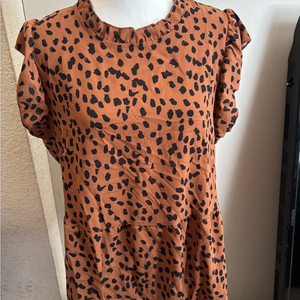 Leopard Print Ruffle Sleeve Top - Brown